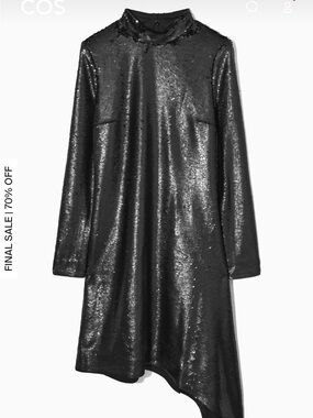cos black dress long sleeve COS Black Fit & Flare Office Dress Minimalist Long Sleeve Gown XS